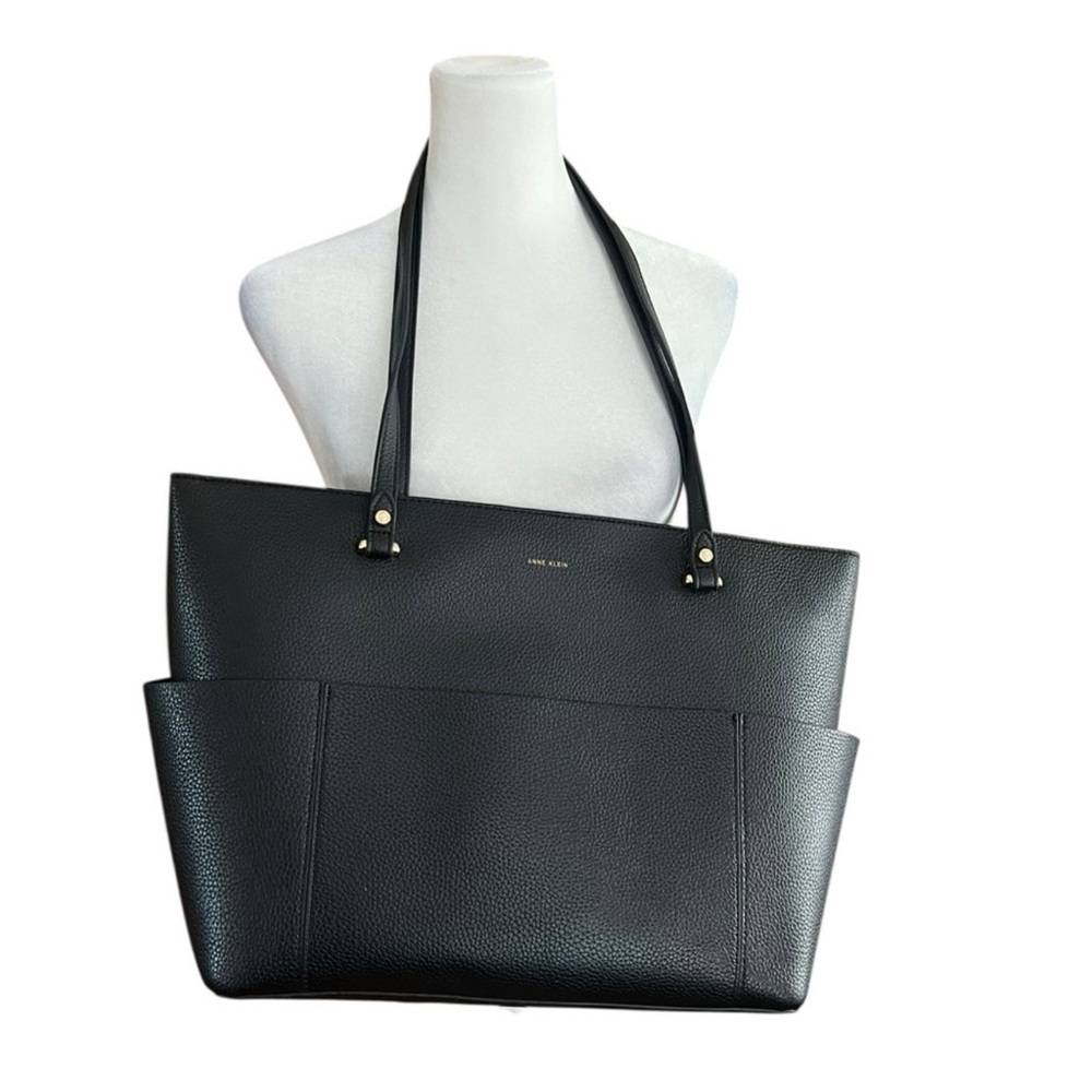 Anne Klein Black Pebbled Tote Bag - Picture 4 of 12